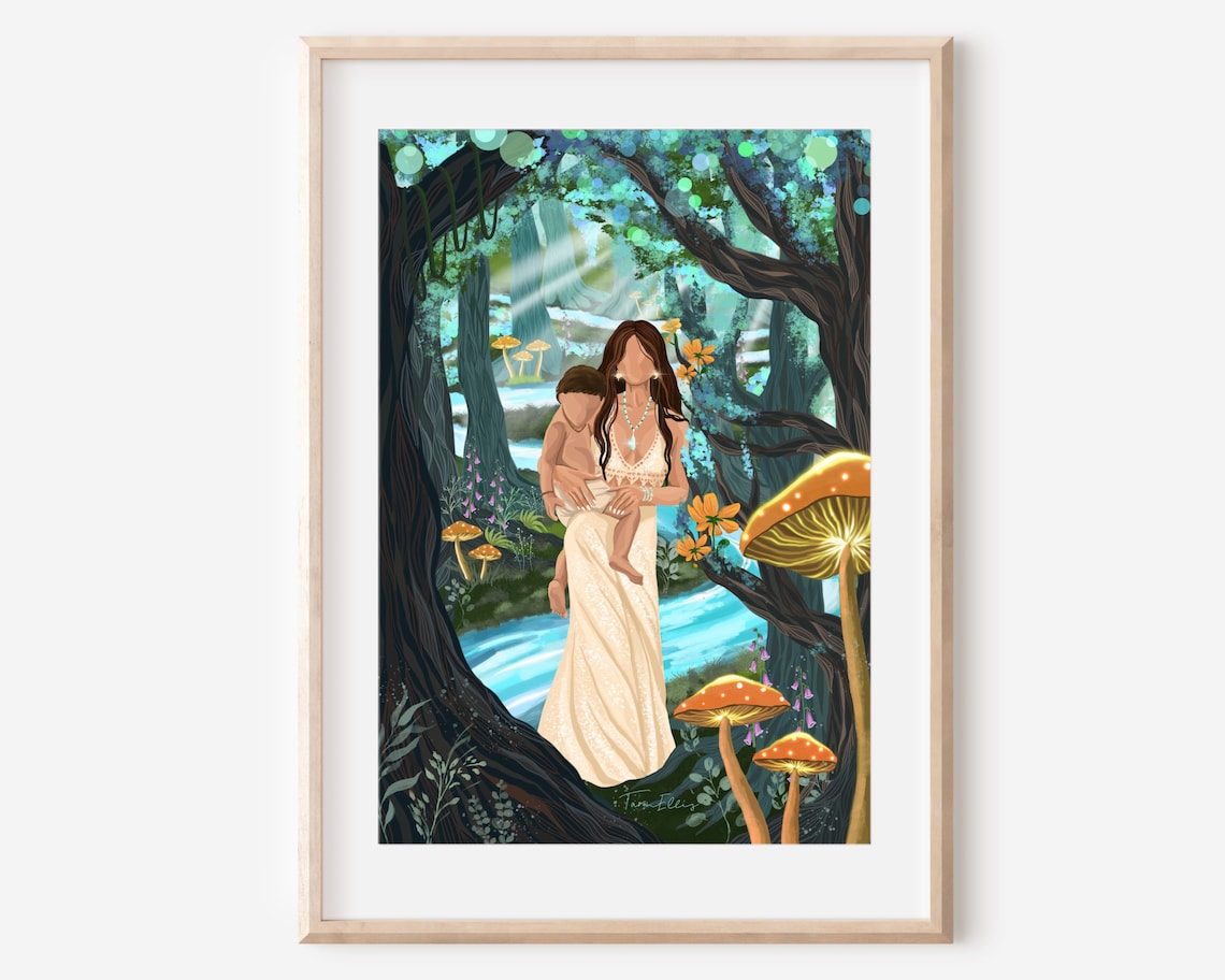 Woodland Mama Art Print, Forest Motherhood Wall Decor