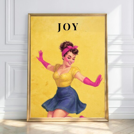 Joy Vintage Pinup Art Retro 1950s Poster Feminine Glam Burlesque Dancer Print