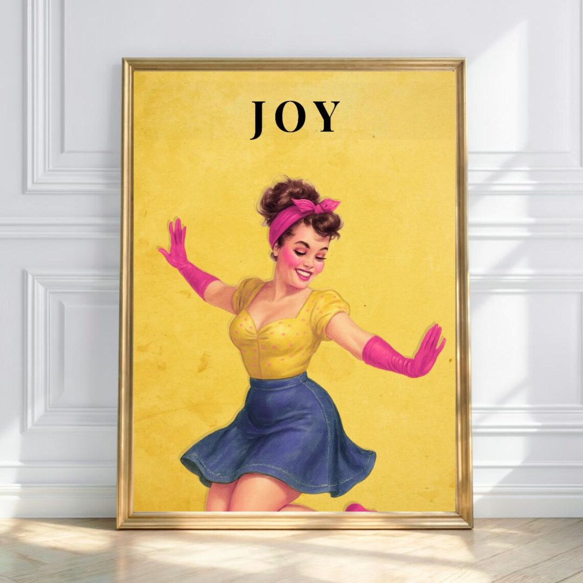 Joy Vintage Pinup Dancing Girl 1950s Retro Yellow Glam Poster