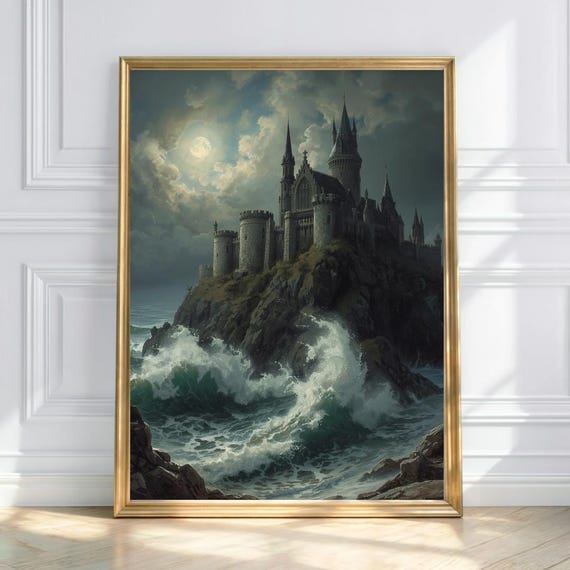 Gothic Sea Castle Print Dark Academia Fantasy Art