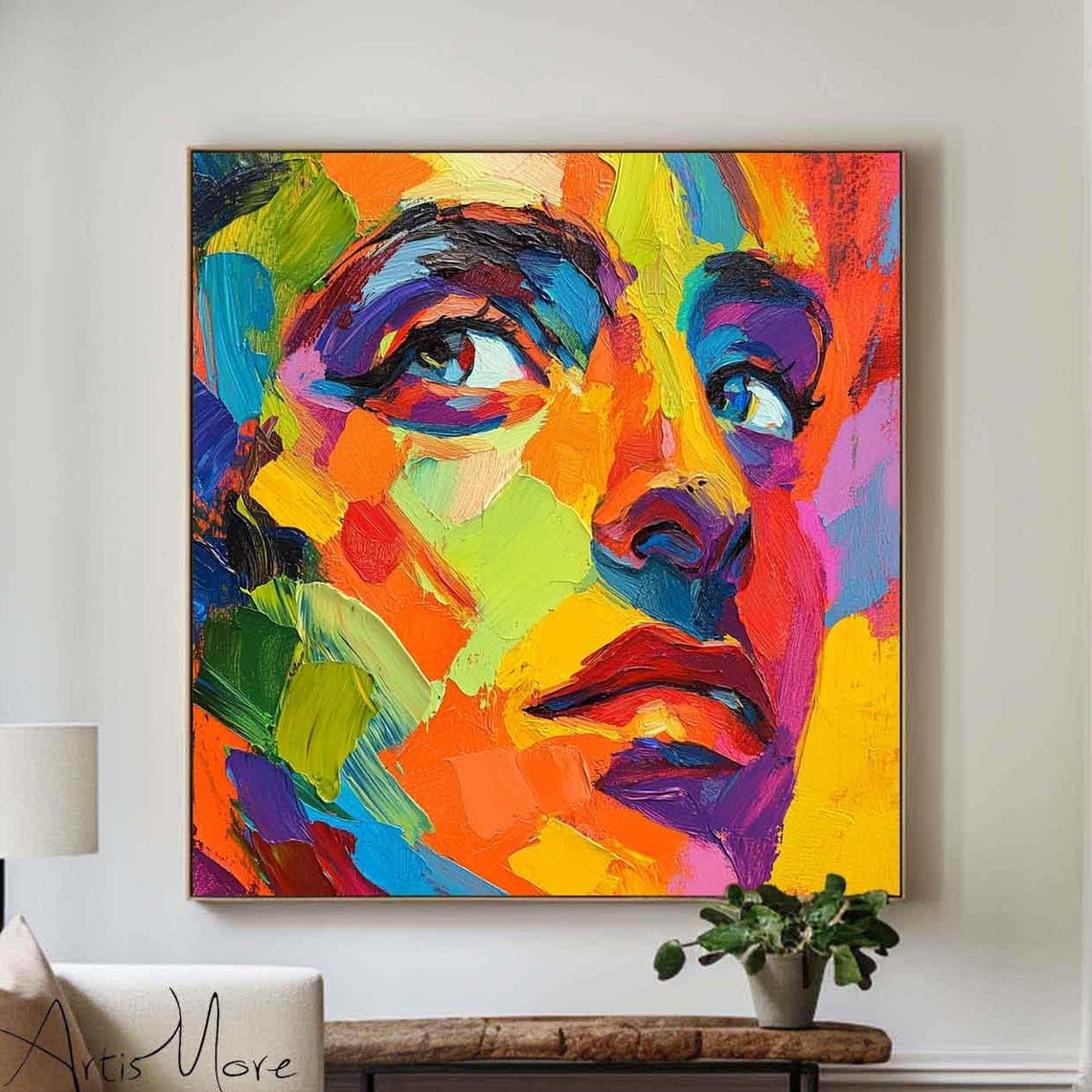 Rainbow Abstract Man Face Looking Up Mosaic Color Canvas Poster - Image 5