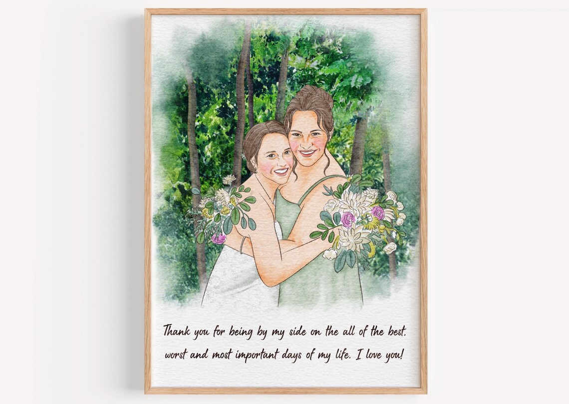 Bridesmaid Thank You Watercolor Hug Portrait Custom Gift Poster