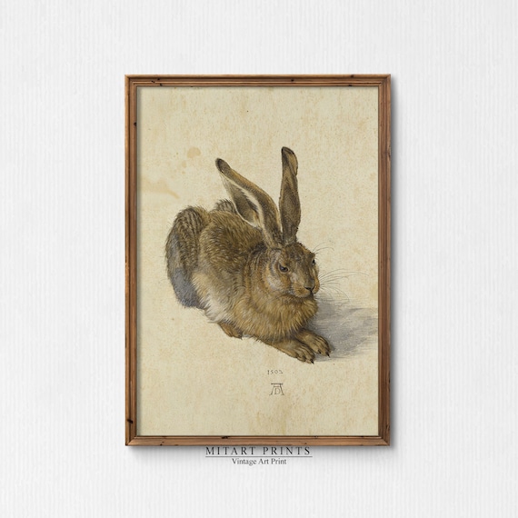 Vintage Hare Watercolor Art Print, Rustic Farmhouse Decor