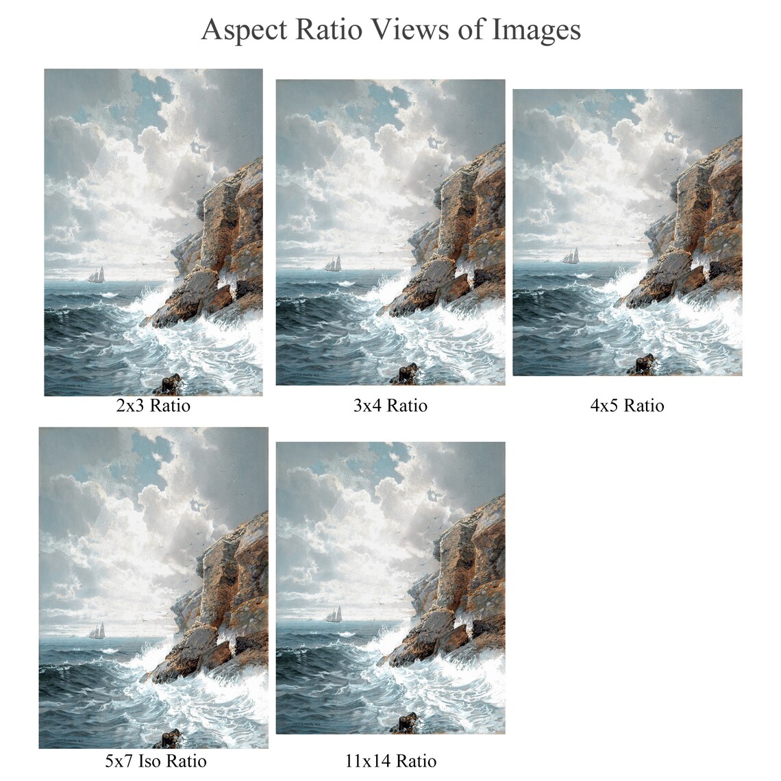 Ocean Shore Waves Vintage Seascape Art Print - Image 2