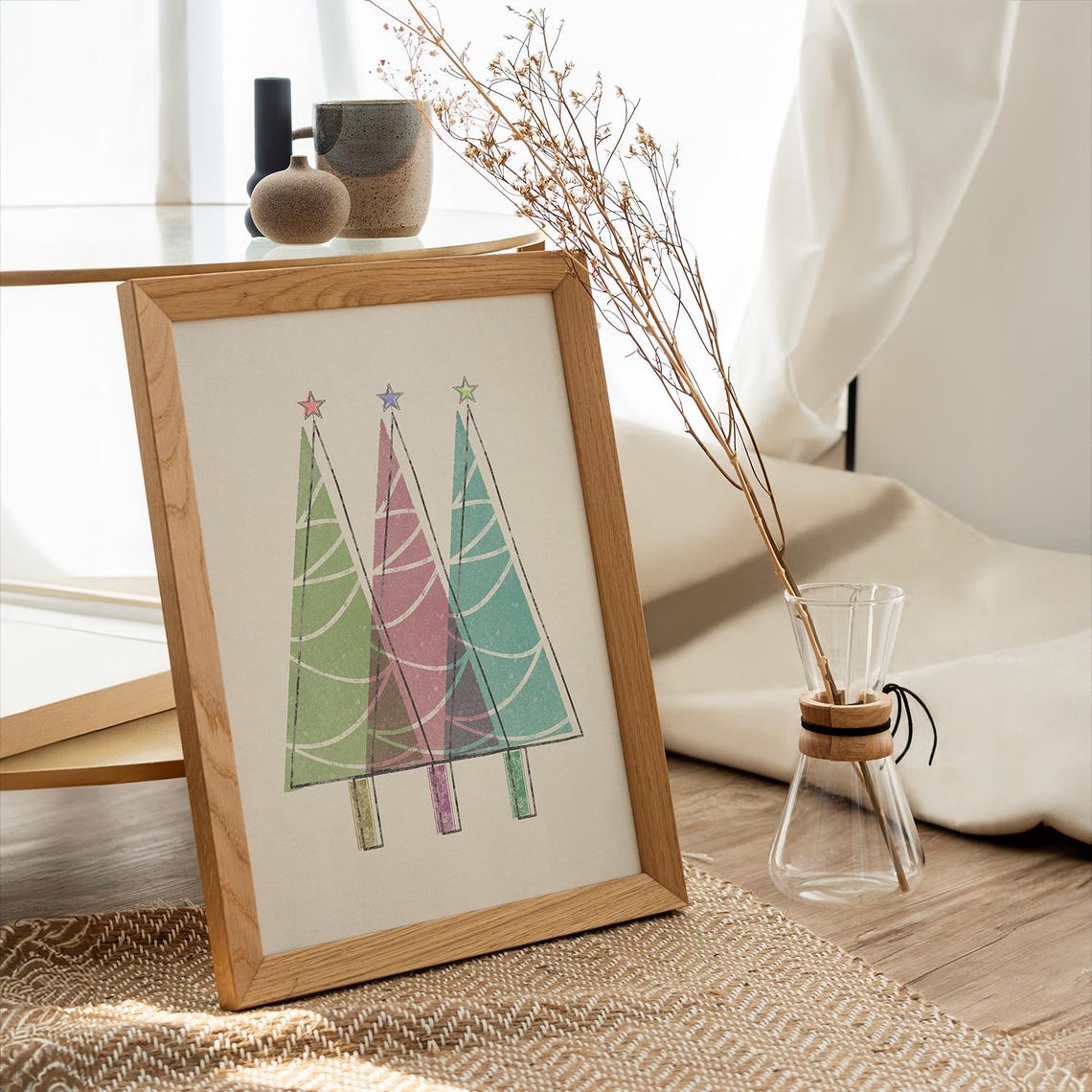 Three Overlapping Watercolor Christmas Trees Pastel Art Print - Image 2