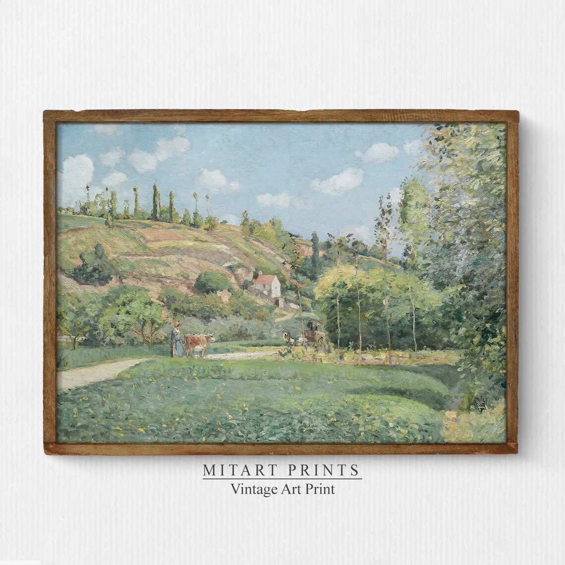 Vintage Impressionist Countryside Painting Figure with Cow Poster