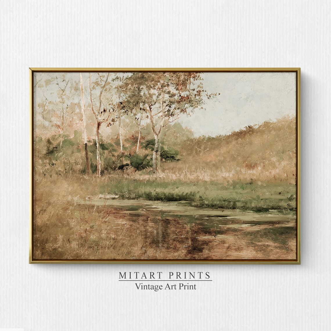 Vintage Countryside Landscape Art Print, Rustic Meadow
