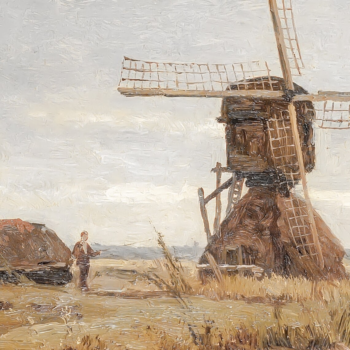 Dutch Windmill Landscape Painting, Vintage Art Print - Image 4