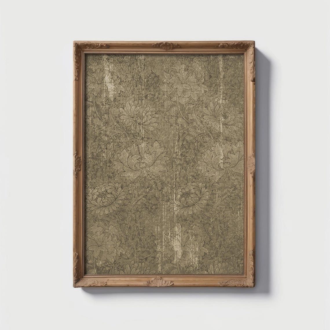 Antique Neutral Floral Textile Pattern Aged Beige Damask Art Poster - Image 3