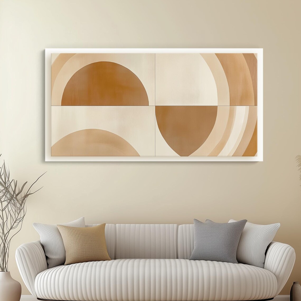 Neutral Circle Abstract Art Beige And Tan Circles Layered Edges For Depth Movement Mid Century Minimalist Geometric Wall Decor Canvas