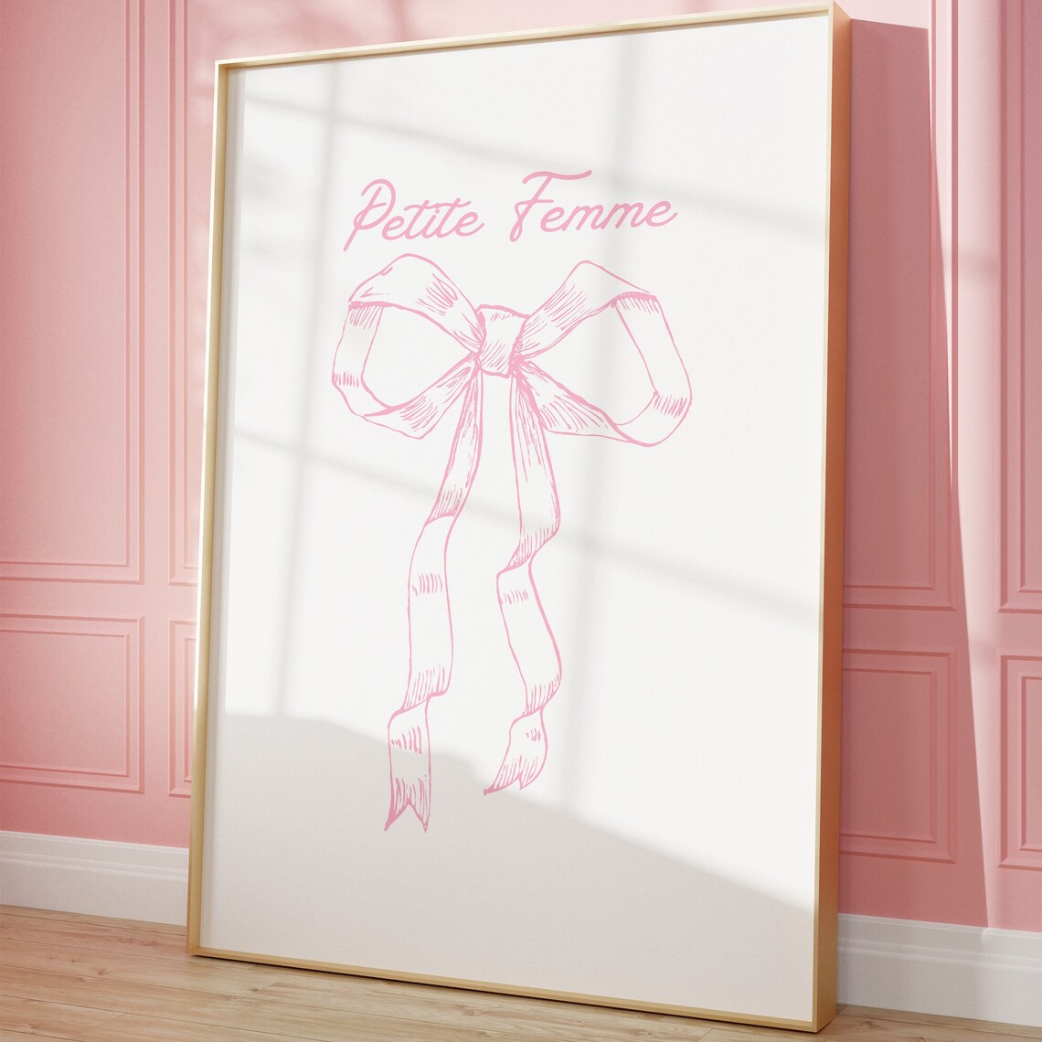 Petite Femme Elegant Pink Line Art Bow French Coquette Style Poster - Image 4