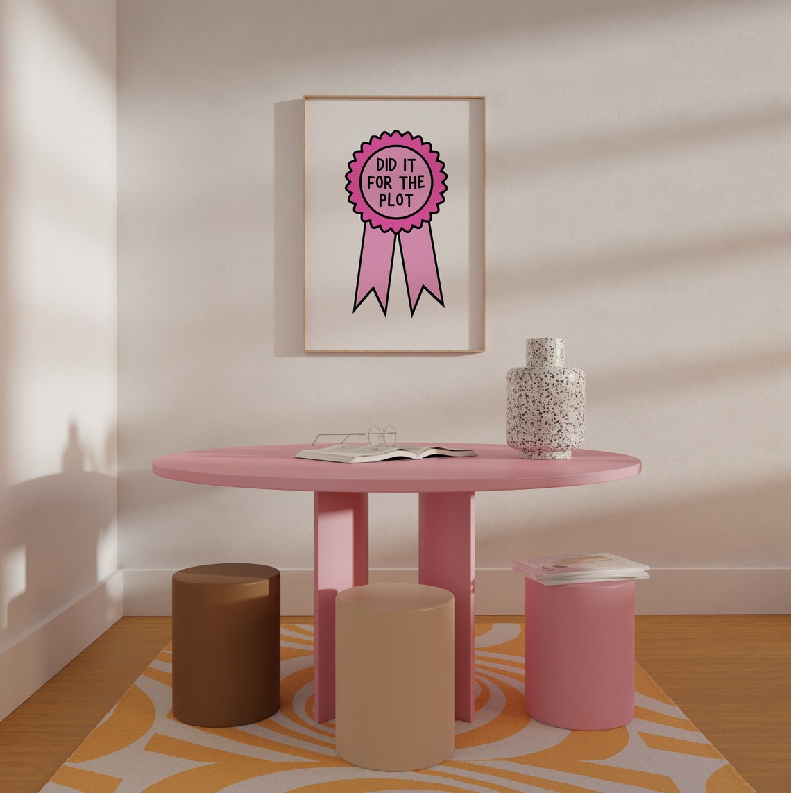 Did It For The Plot Pink Award Ribbon Trendy Quote Gift Poster - Image 3