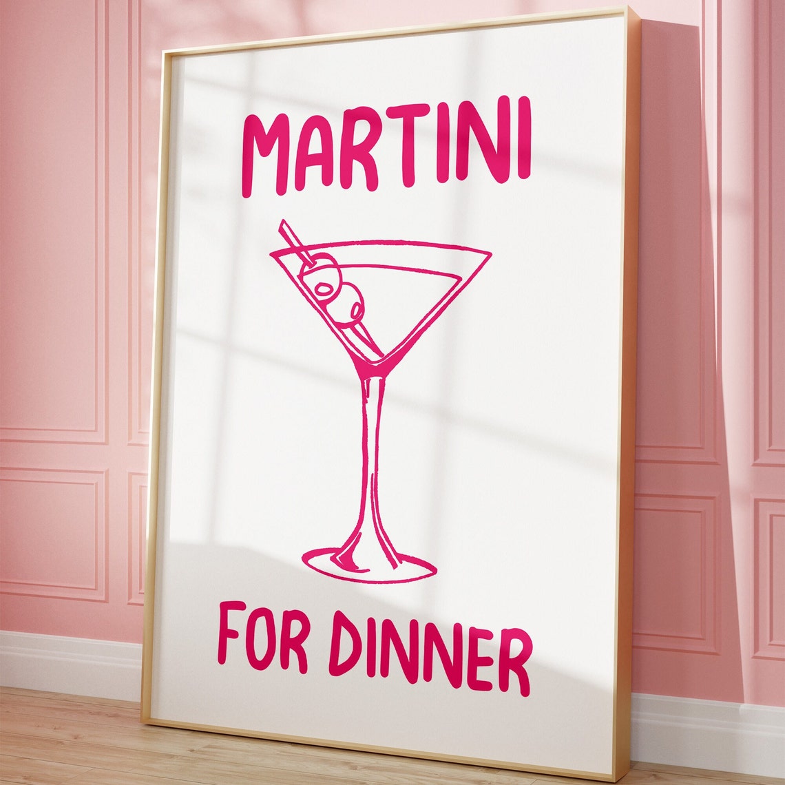 Hot Pink Martini Glass Line Art For Dinner Cocktail Kitchen Poster