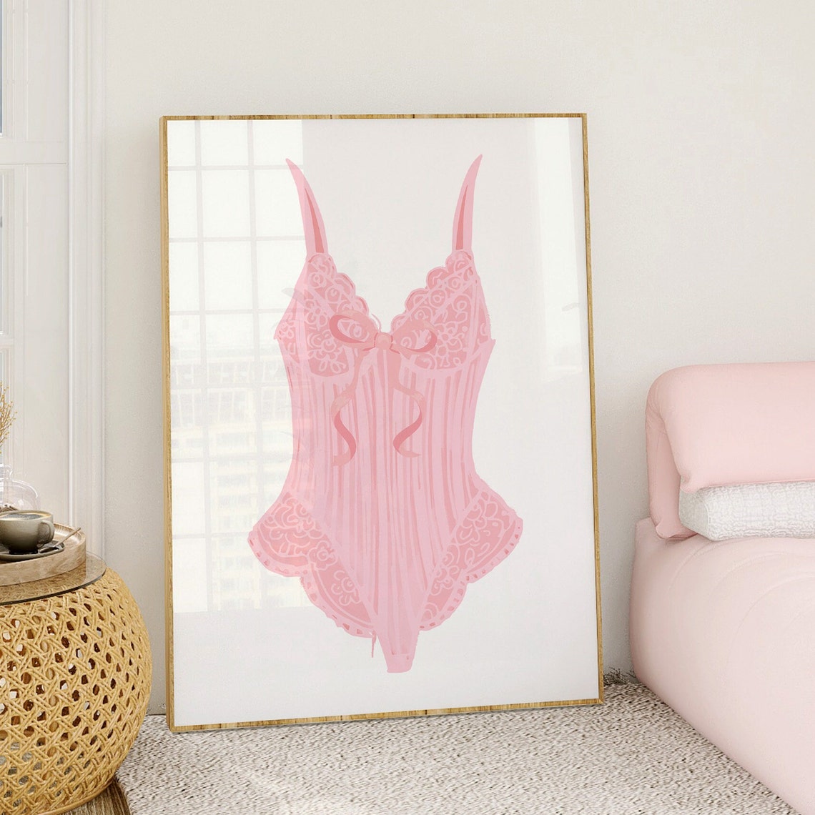 Pink Lace Corset Bodysuit Coquette Balletcore Room Decor Poster - Image 2