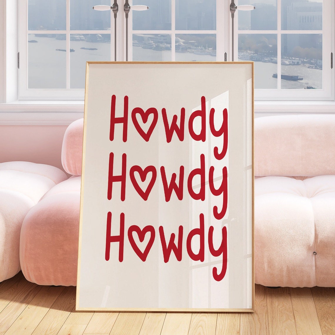 Howdy With Heart Triple Repeat Red Western Typography Poster