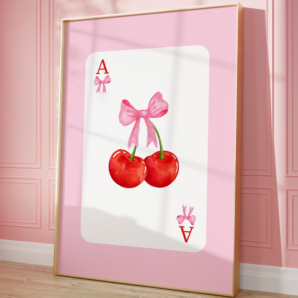 Cherry Bow Pink Ace Playing Card Sweet Coquette Aesthetic Poster - Image 2