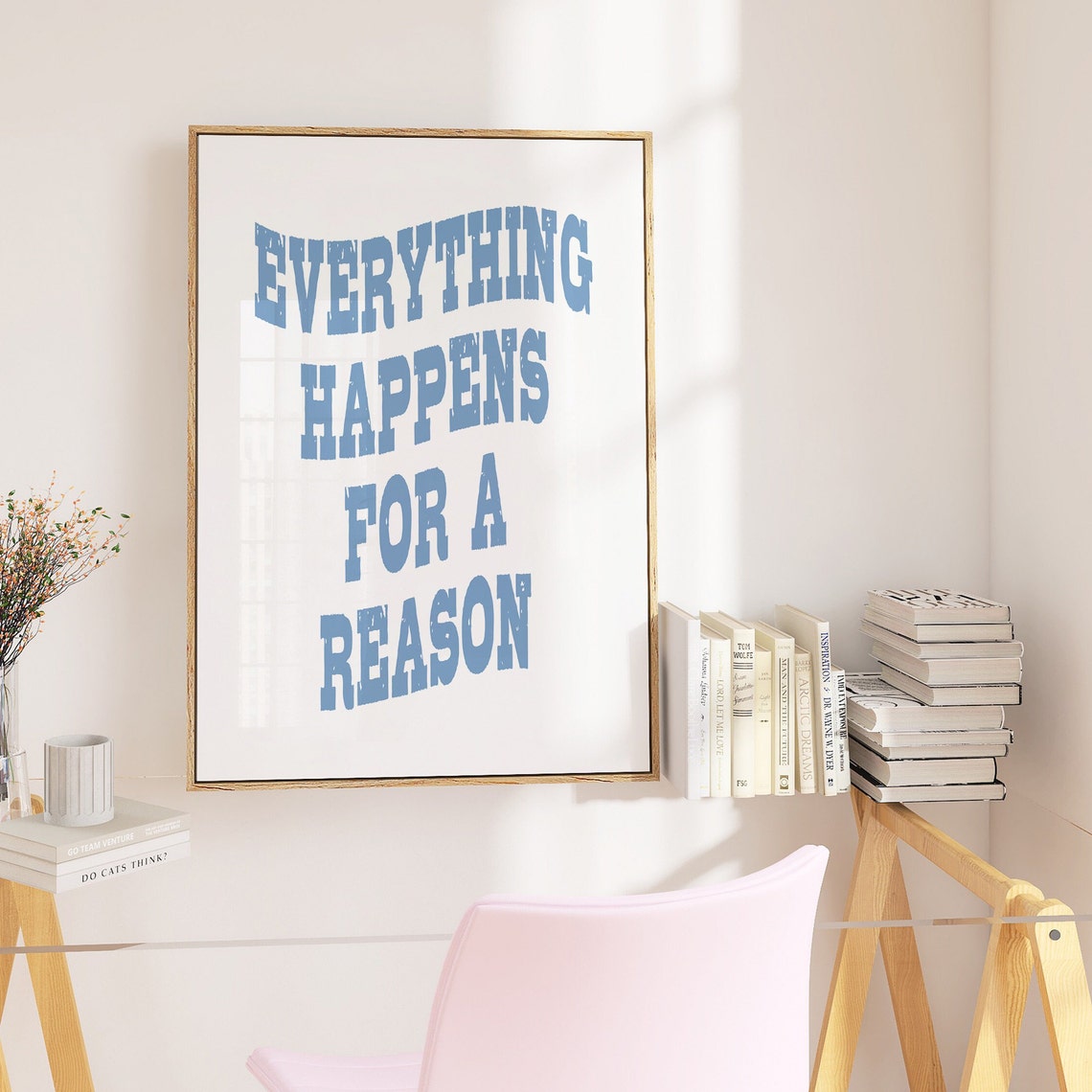 Everything Happens For A Reason Distressed Blue Quote Poster - Image 2