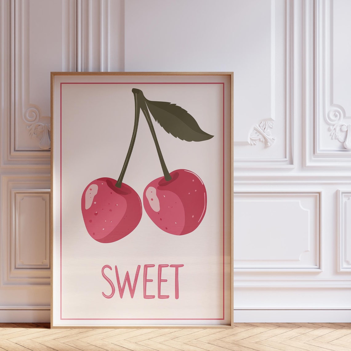 Sweet Red Cherry Minimalist Retro Kitchen Print Cute Wall Poster
