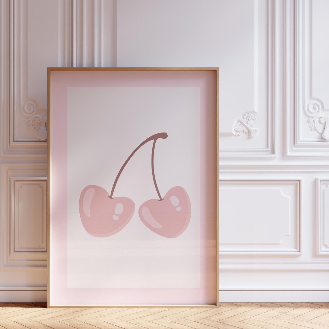 Blush Pink Minimal Cherries Soft Pastel Cute Wall Decor Poster