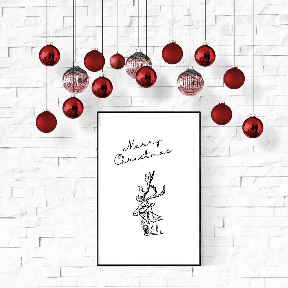 Merry Christmas Reindeer Sketch Minimalist Holiday Word Wall Poster