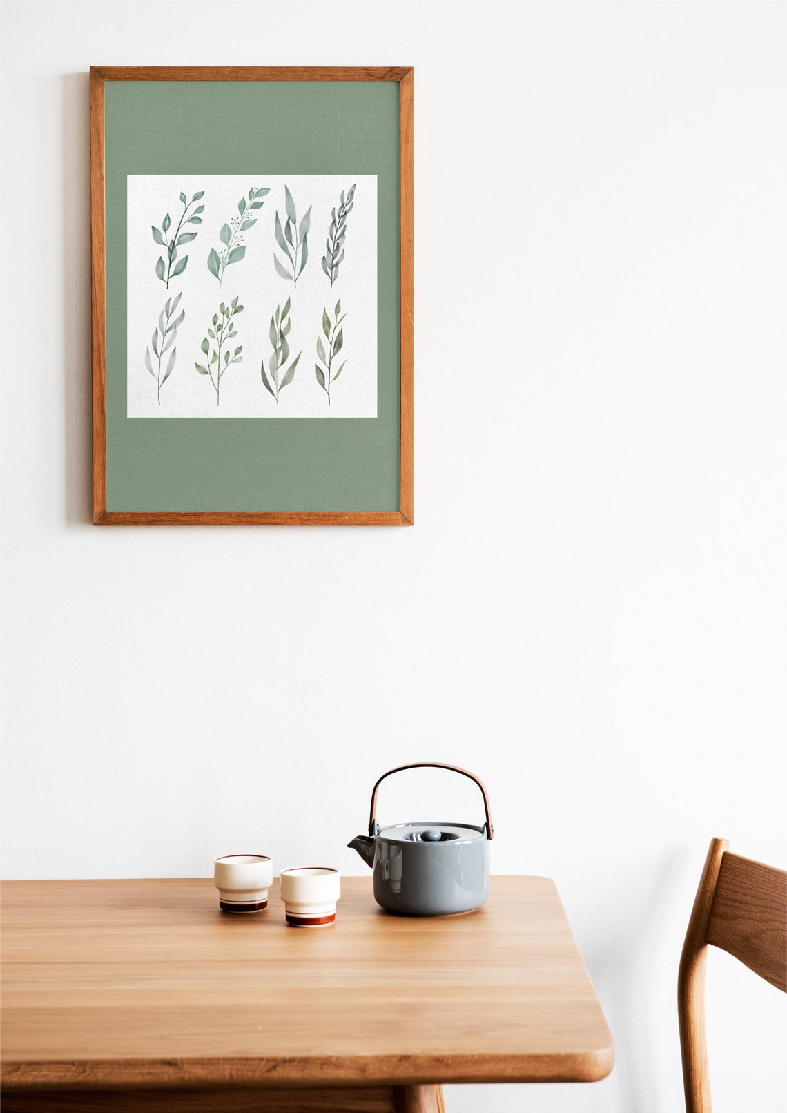 Sage Green Watercolor Leaf Sprigs Botanical Study Wall Poster - Image 3