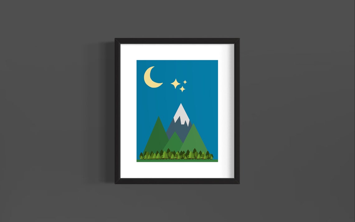 Moonlit Mountain Night Sky Snow Peak Pine Forest Wall Poster - Image 3