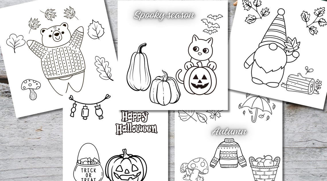 Autumn Fall Coloring Pages Bear Gnome Cozy Kids Activity Poster - Image 3