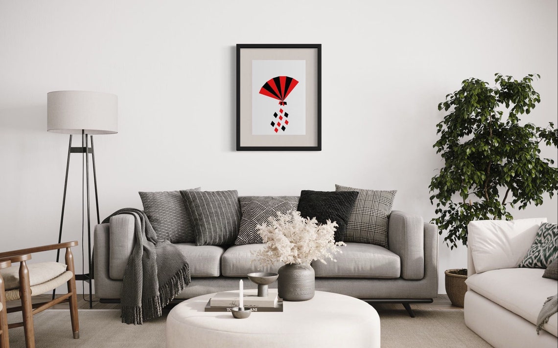 Art Deco Red Black Geometric Fan Abstract Bold Modern Art Print - Image 2