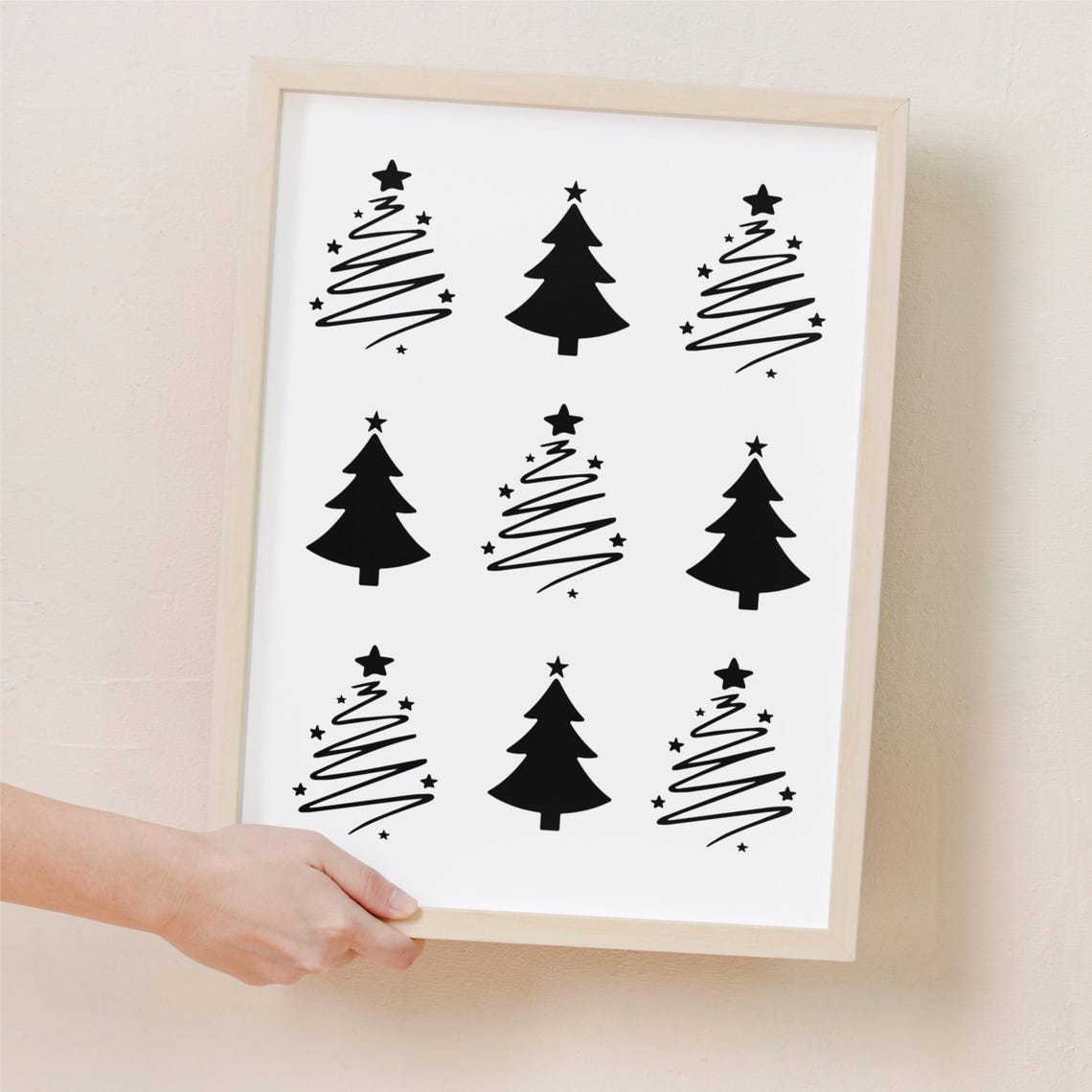 Black White Christmas Tree Grid Modern Minimalist Holiday Poster - Image 3