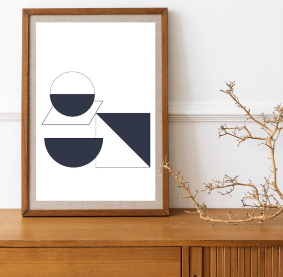 Dark Grey Abstract Geometric Print For Modern Minimalist Decor Circles And Rectrangles Wall Art Living Room Decor