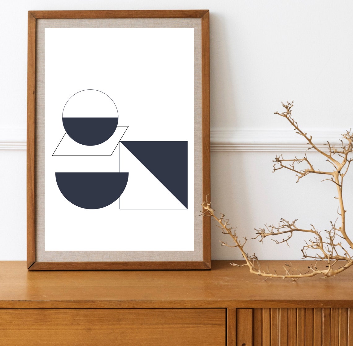Dark Grey Geometric Circle Triangle Minimalist Abstract Wall Poster