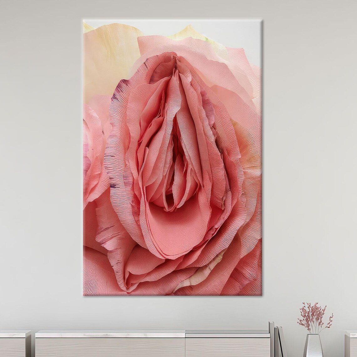 Romantic Pink Rose Floral Art Print for Bedroom