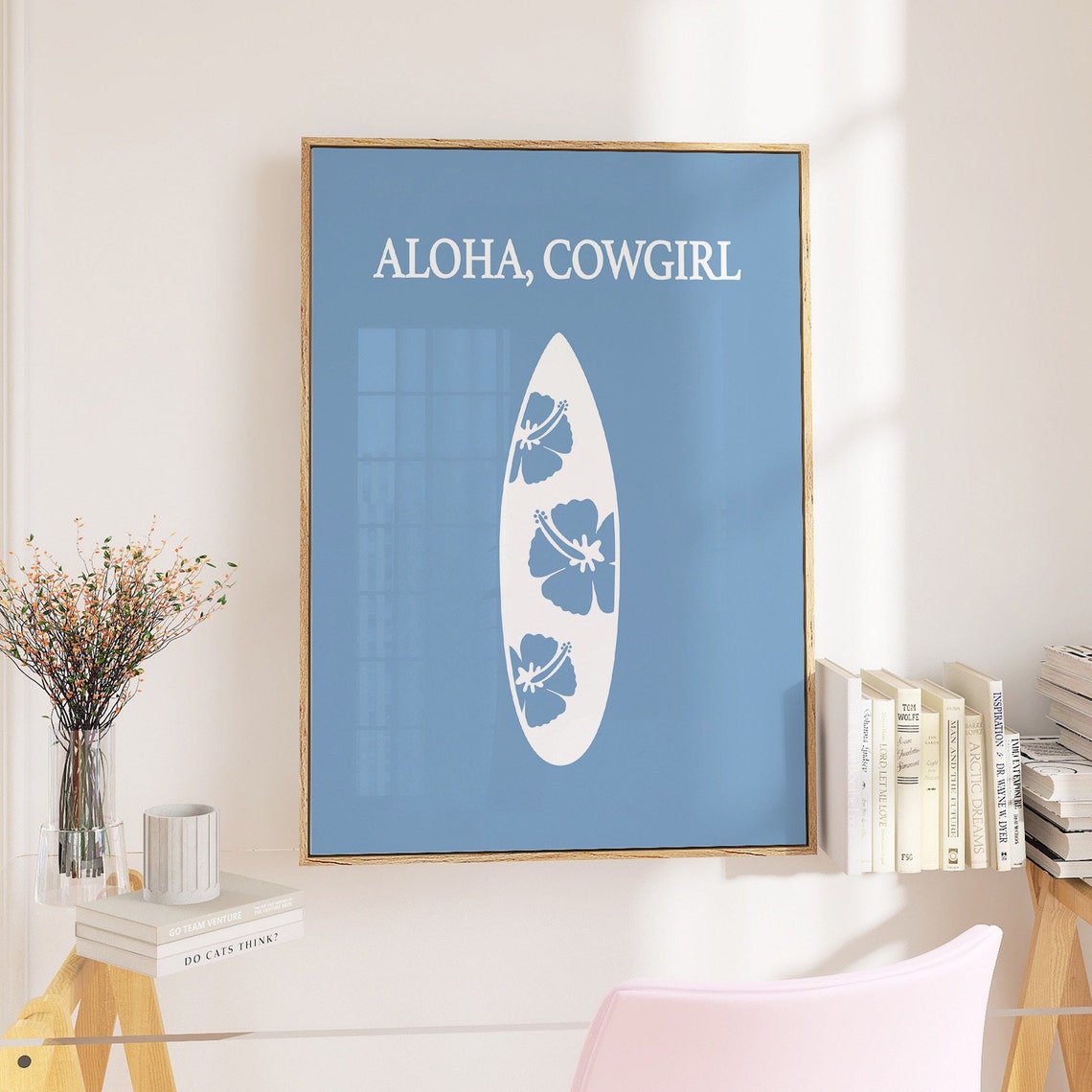 Surfboard Wall Art Aloha Cowgirl Art Coastal Beach Cowgirl Decor Western Art Blue Poster Print Cowgirl Coastal Aesthetic Wall Art - Image 5