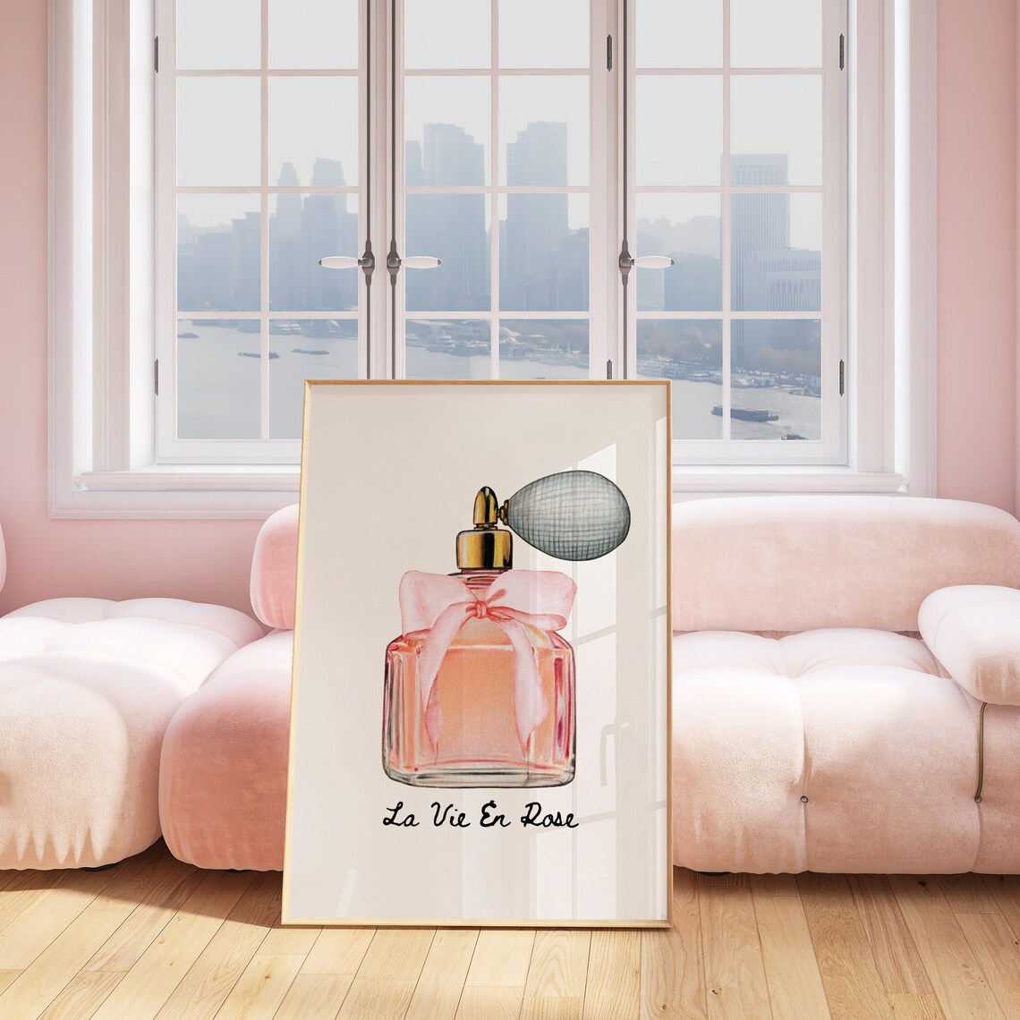 La Vie En Rose Pink Perfume Bottle With Bow Watercolor Poster - Image 2