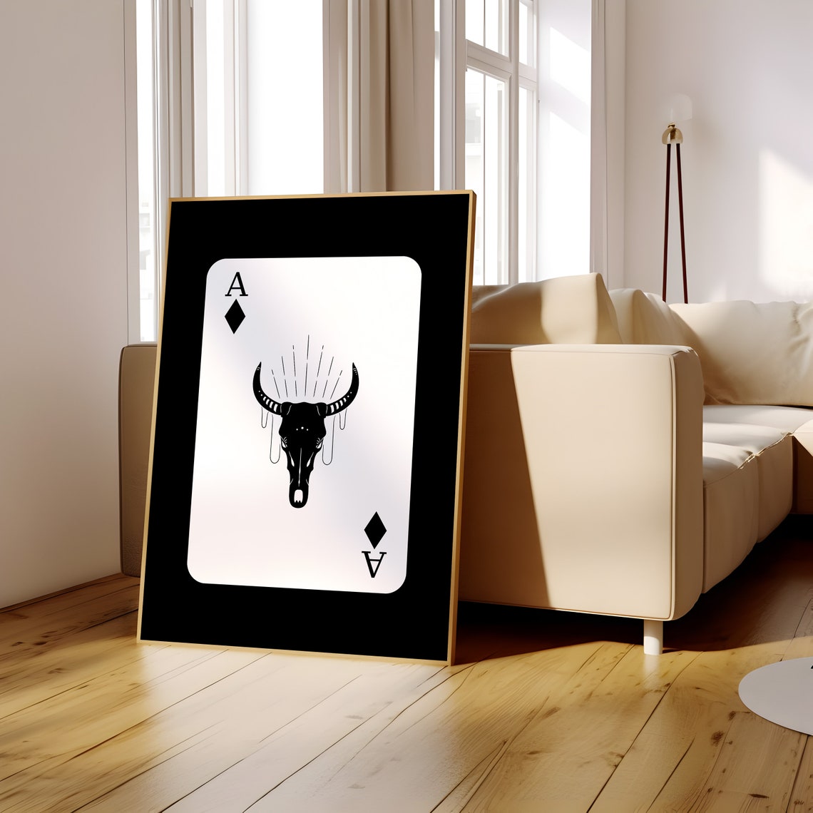 Ace Of Diamonds Longhorn Skull Western Gothic Card Art Poster - Image 5