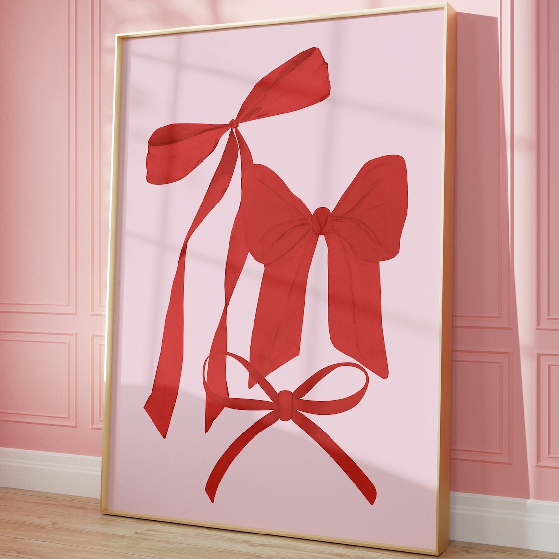 Red Bows Watercolor Coquette Pink Trio Illustration Wall Art - Image 4