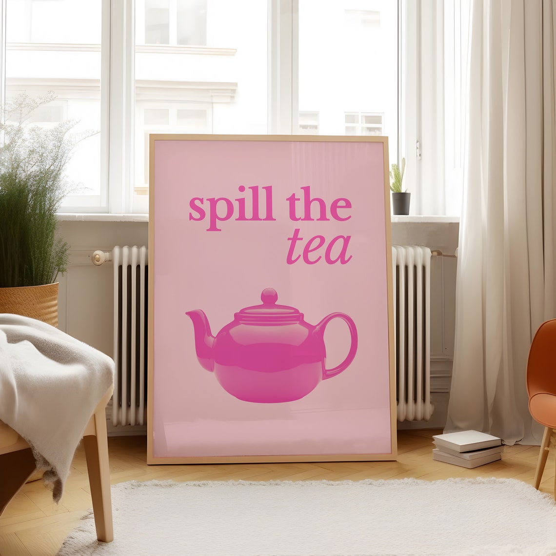 Spill the Tea Pink Teapot Retro Kitchen Saying Decorative Poster - Image 5