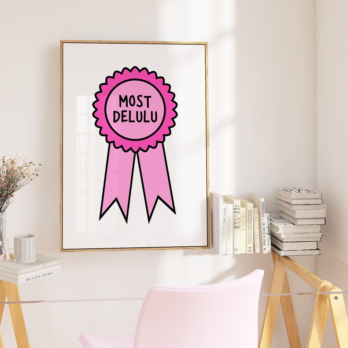 Most Delulu Pink Prize Ribbon Funny Quote Girly Room Decor Poster - Image 3