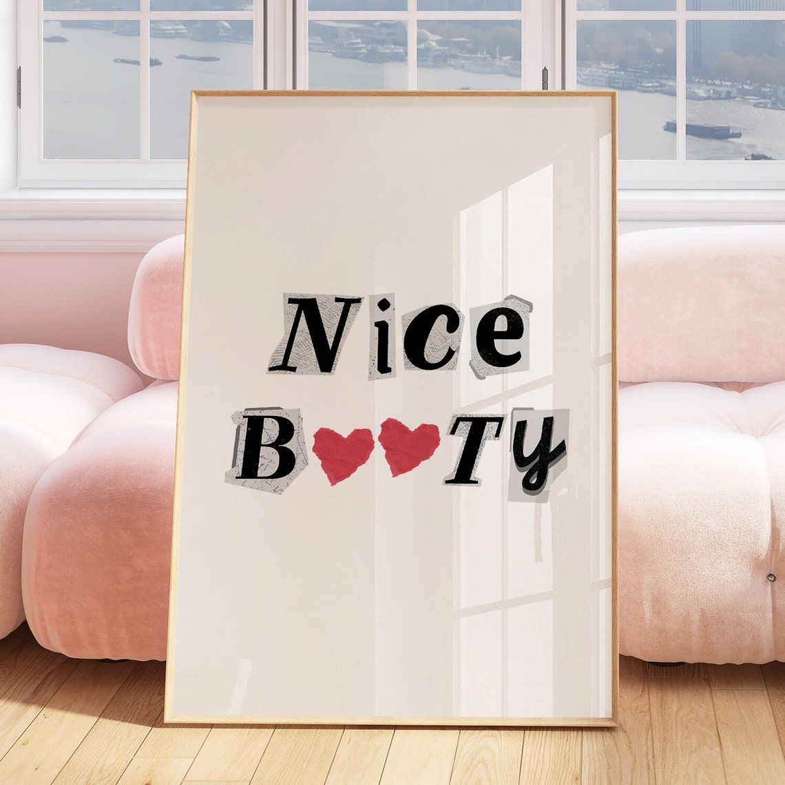 Nice Booty Playful Ransom Lettering Hearts Funny Bathroom Poster - Image 3