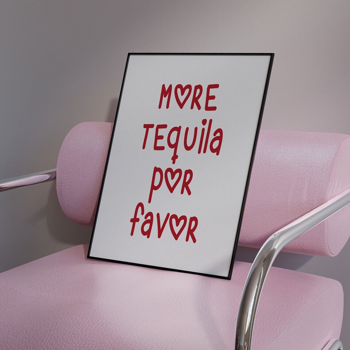 More Tequila Por Favor Red Heart Lettering Bar Cart Decor Poster - Image 3