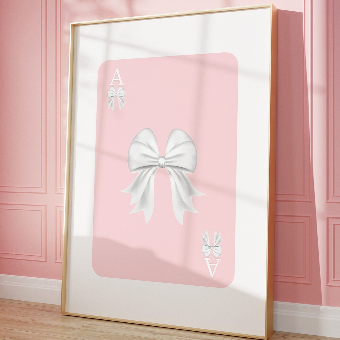 Pink Ace Playing Card Big White Bow Coquette Girly Decor Poster