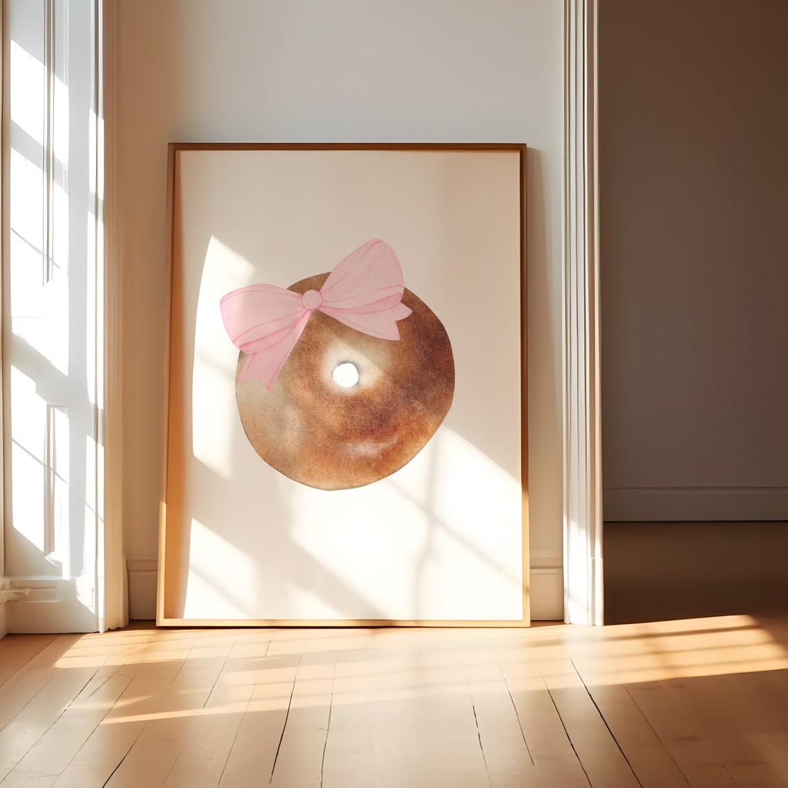 Watercolor Bagel with Pink Bow Coquette Kitchen Wall Decor Poster - Image 3