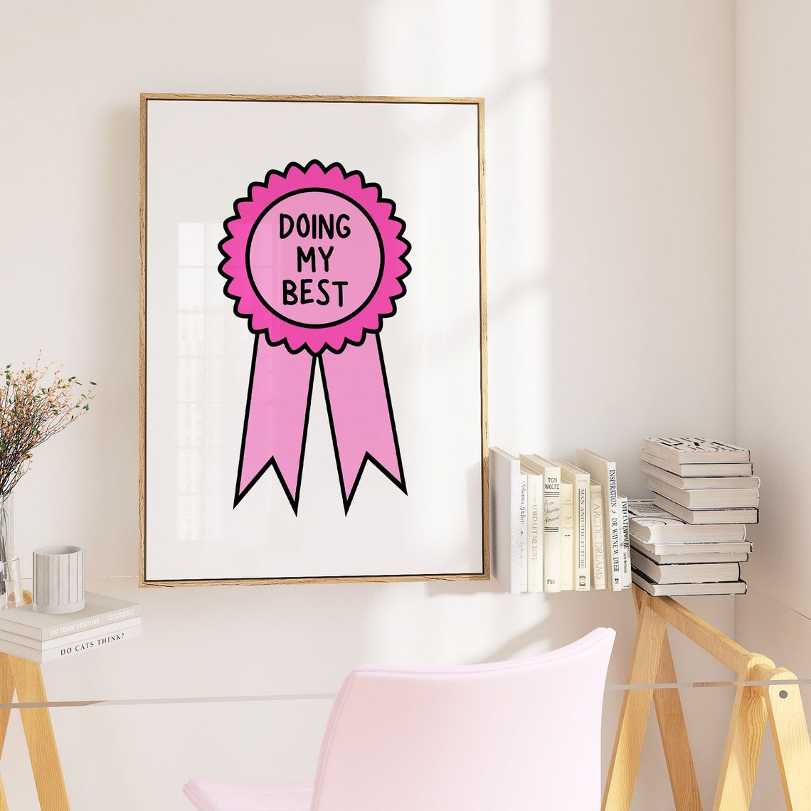 Doing My Best Pink Award Ribbon Badge Motivational Cute Poster - Image 2