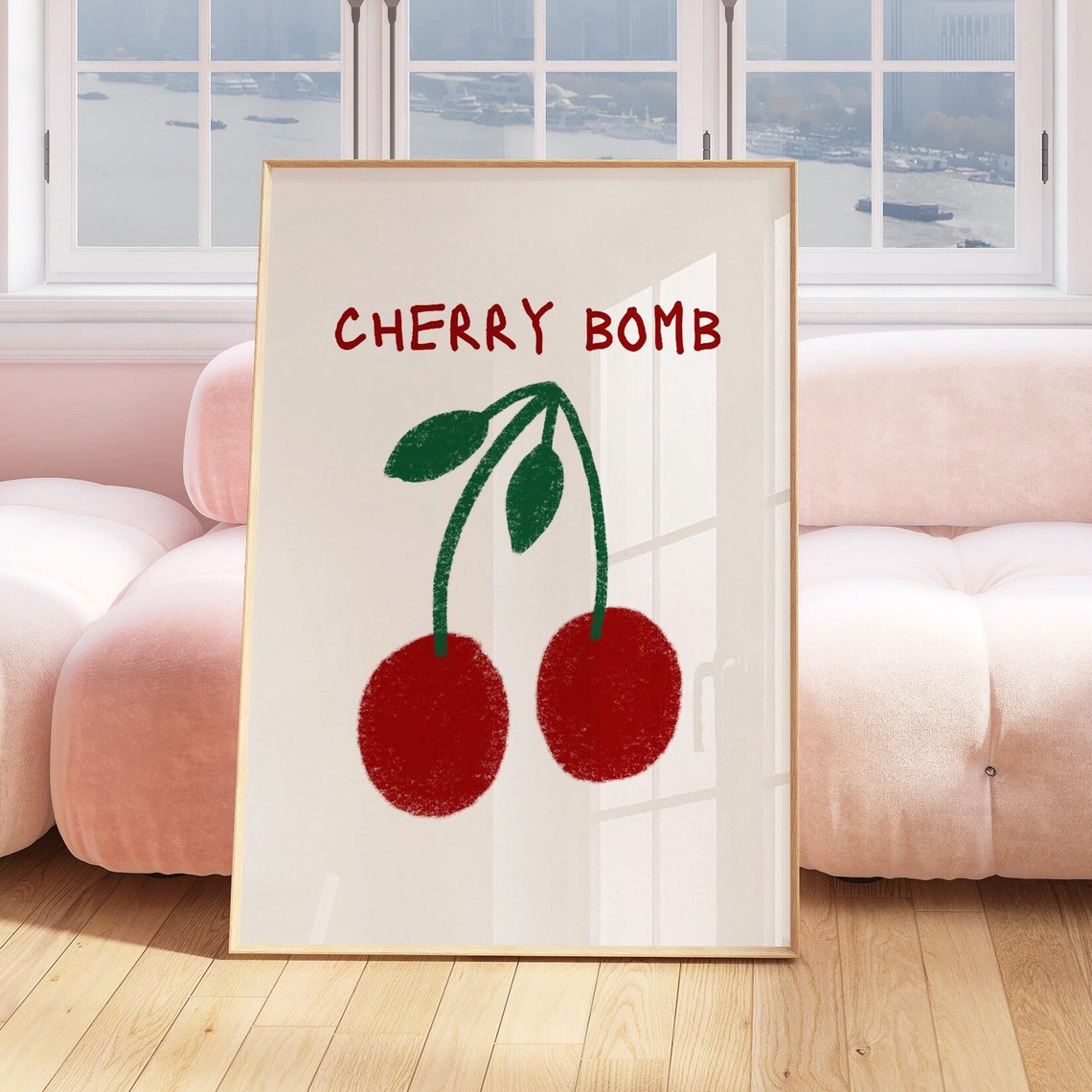 Cherry Bomb Hand Drawn Red Cherries Kitchen Fruit Art Poster - Image 3