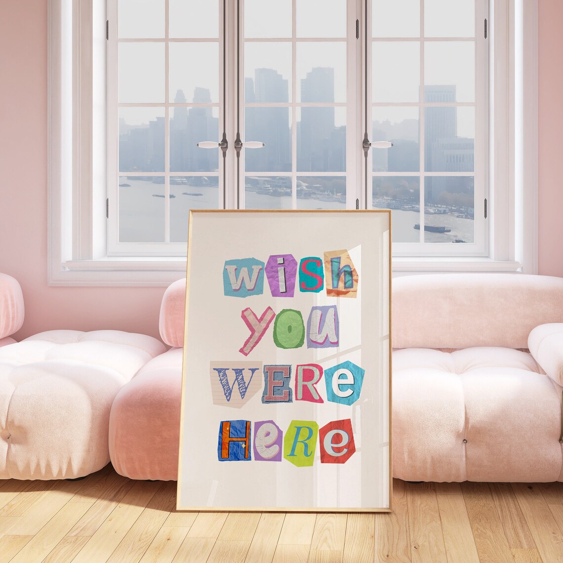 Wish You Were Here Colorful Paper Cutout Letters Preppy Poster - Image 5