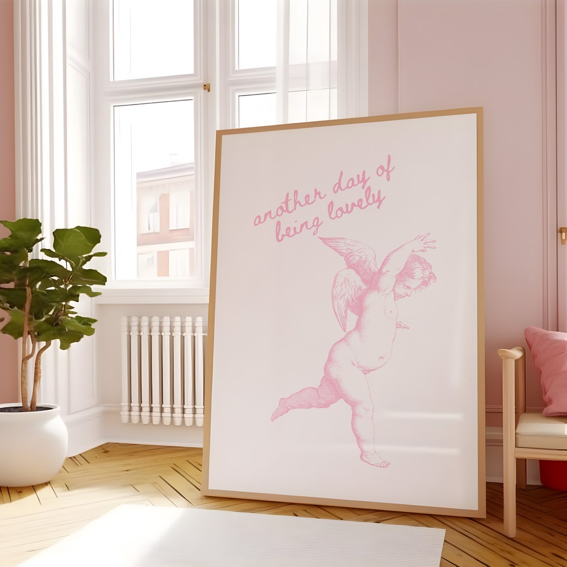 Another Day Of Being Lovely Pink Cherub Angel Script Quote Poster - Image 4