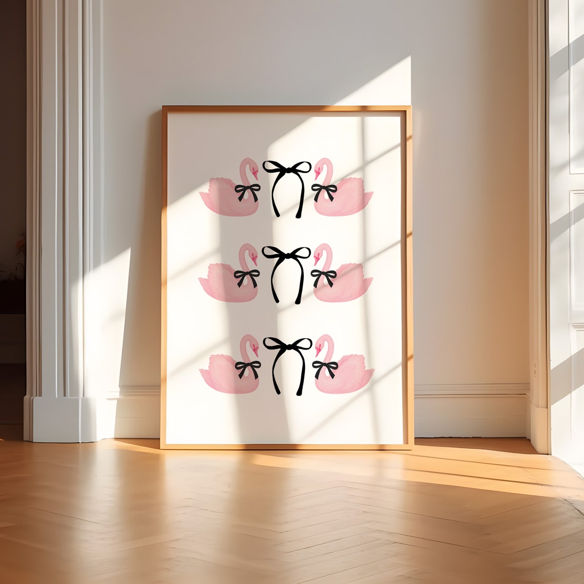 Pink Swans With Black Bows Balletcore Trio Illustration Poster - Image 2