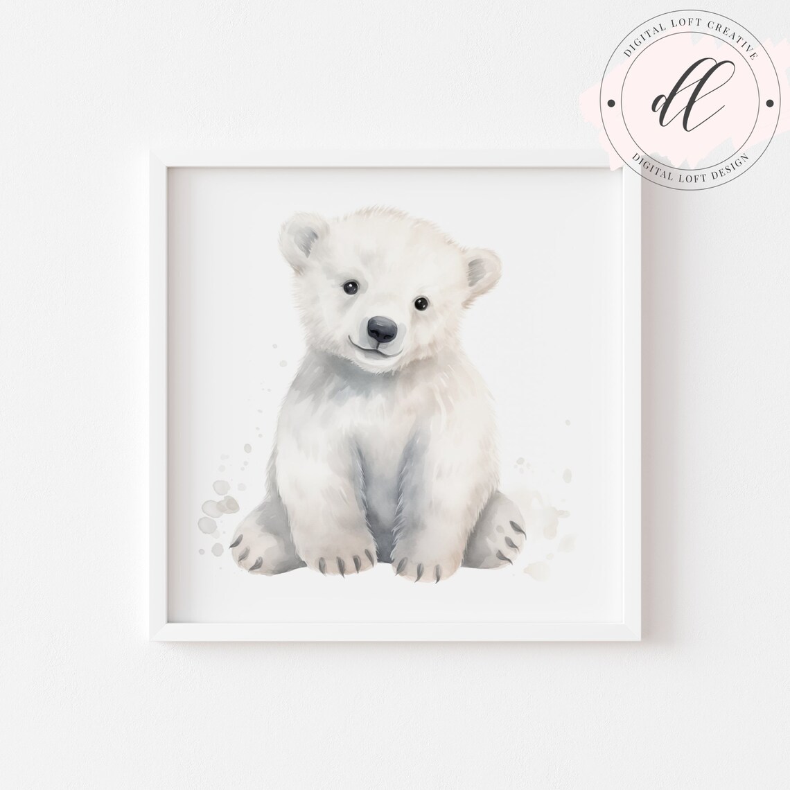 Adorable Watercolor Polar Bear Cub Nursery Animal Art Poster