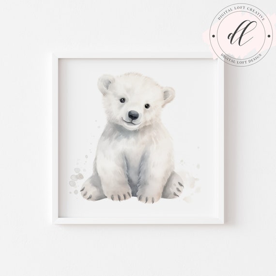 Watercolor Baby Polar Bear Cute Nursery Animal Wall Art Kids Room Decor Baby Shower Gift Idea