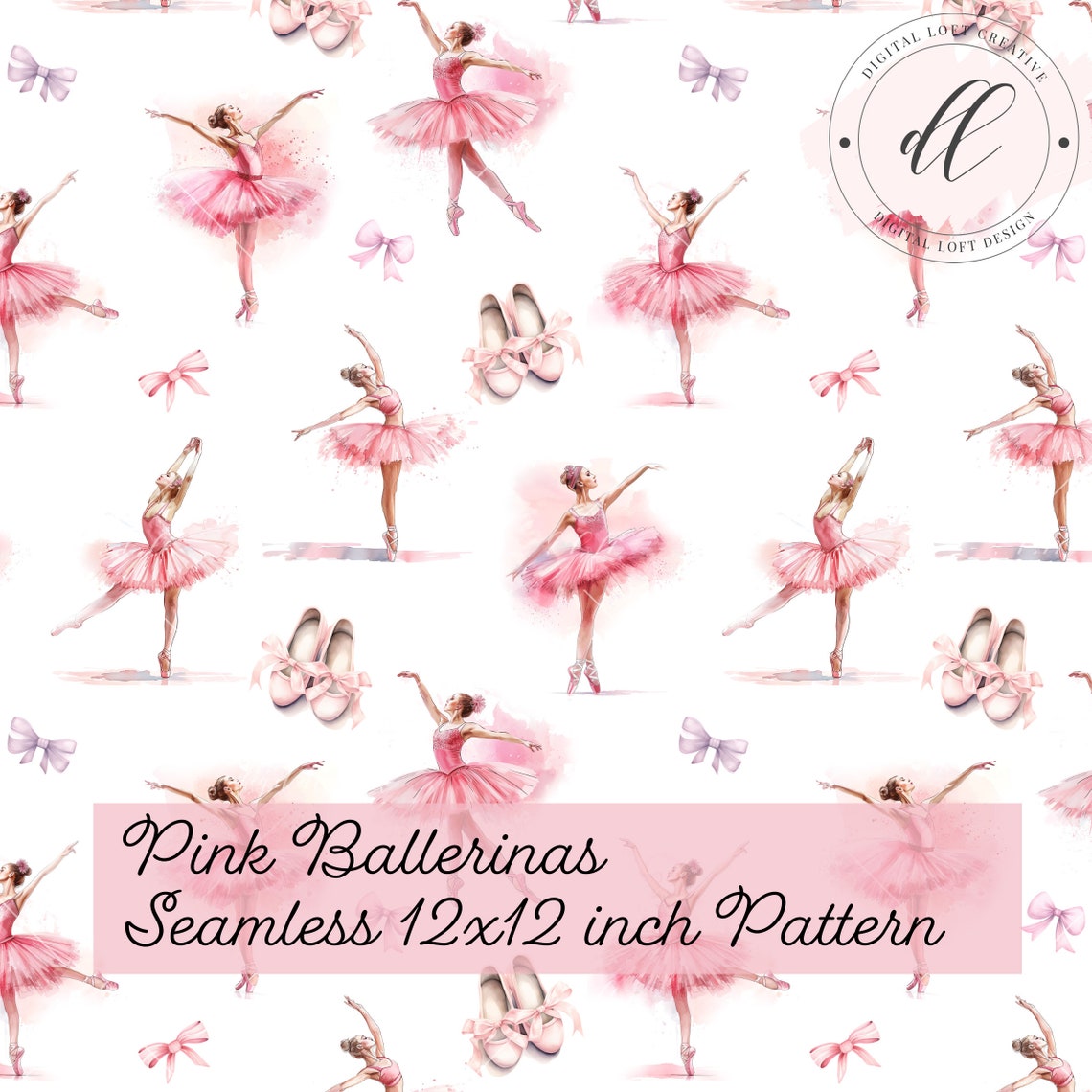Pink Ballerina Seamless Surface Pattern Dance Nursery Wall Art